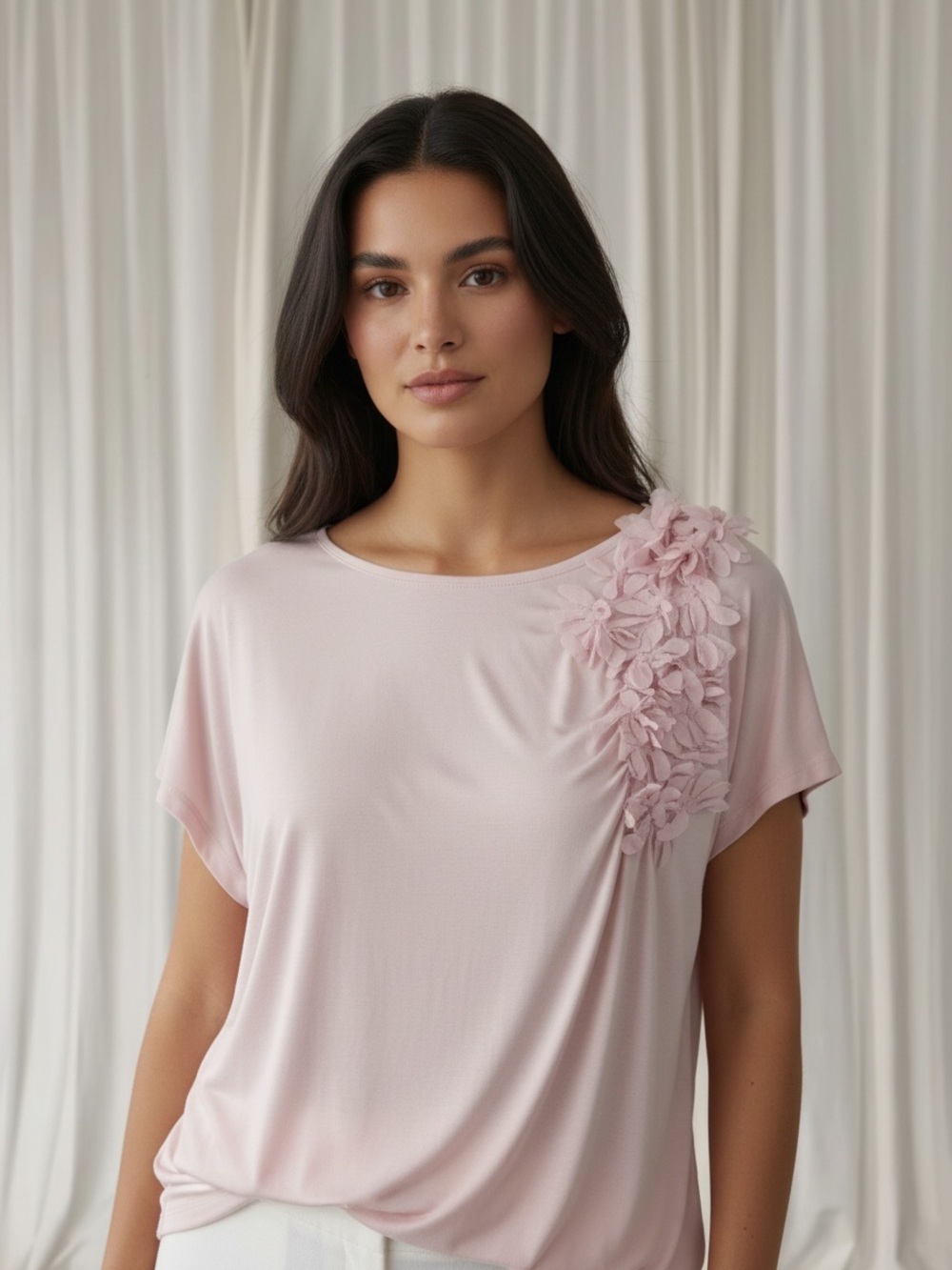 Dusty rose floral 3D short sleeve top size petite XL